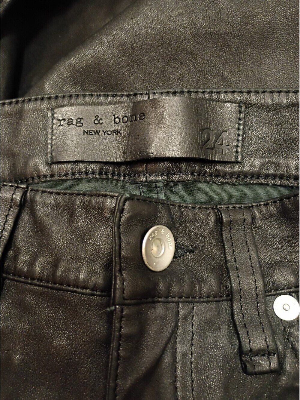 Rag & Bone Size 24 Black Soft Lamb Leather Pants Split Front Good Condition!